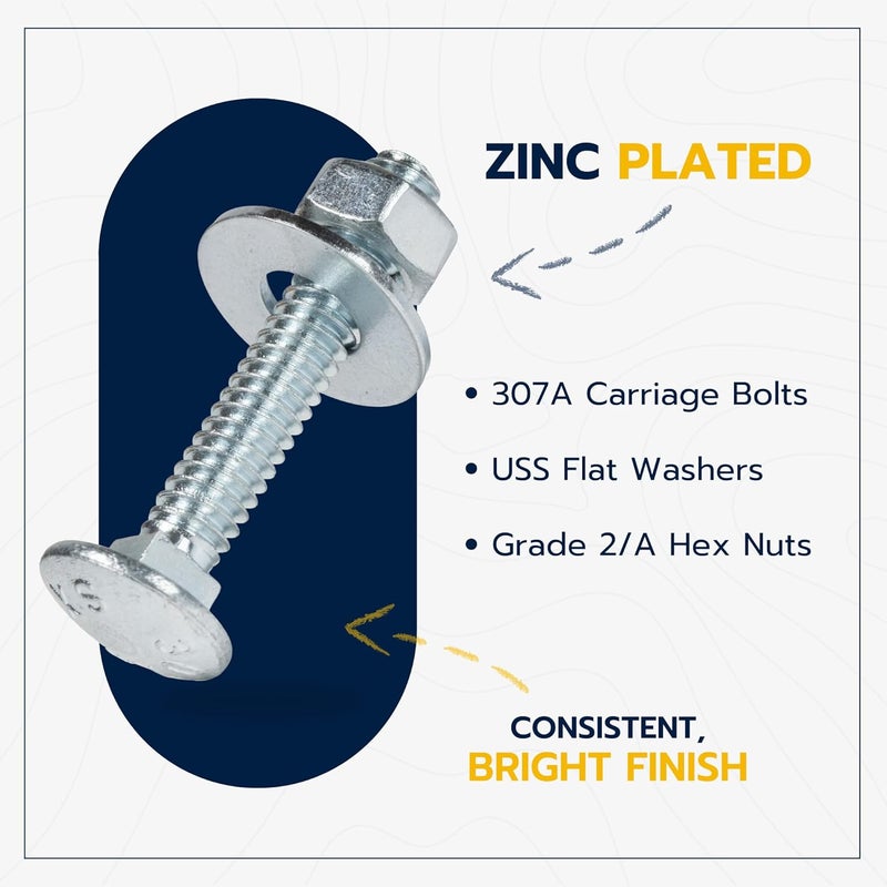 MAKERS BOLT 1/4" x 1-1/2" (100 Pack) Zinc Carriage Bolt Kit, Grade 307A by - Image 3